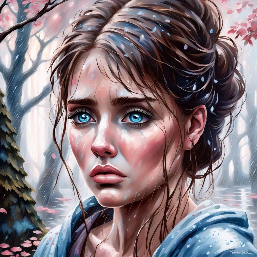 Sad Girl Crying in the Rain: Ethereal Fantasy
