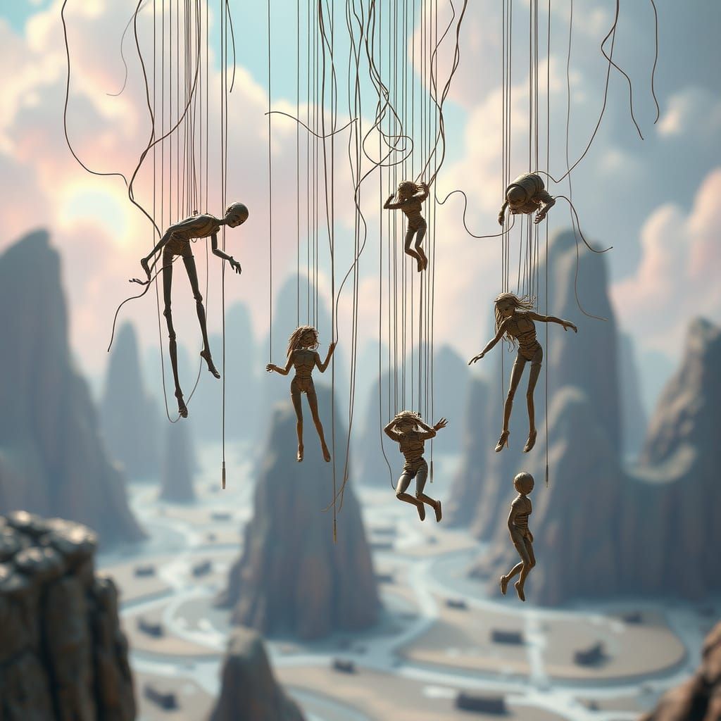Surreal Marionettes in a Futuristic Digital Art Style