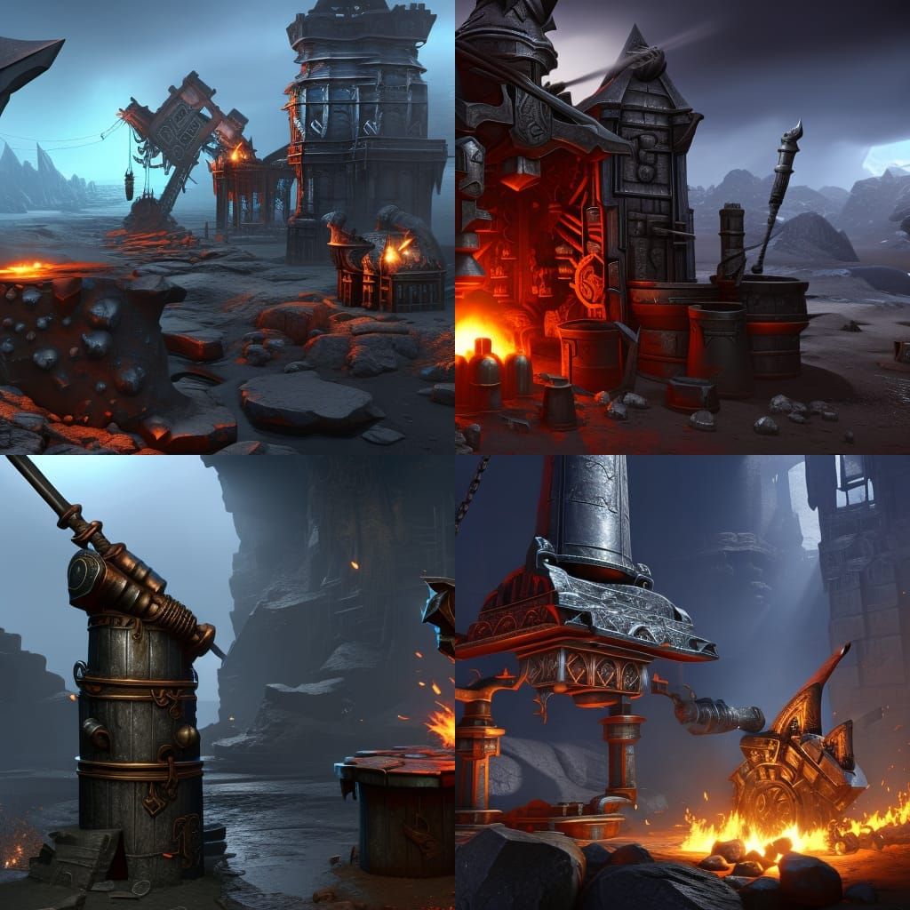 Detailed Dark Fantasy Blacksmith at Anvil