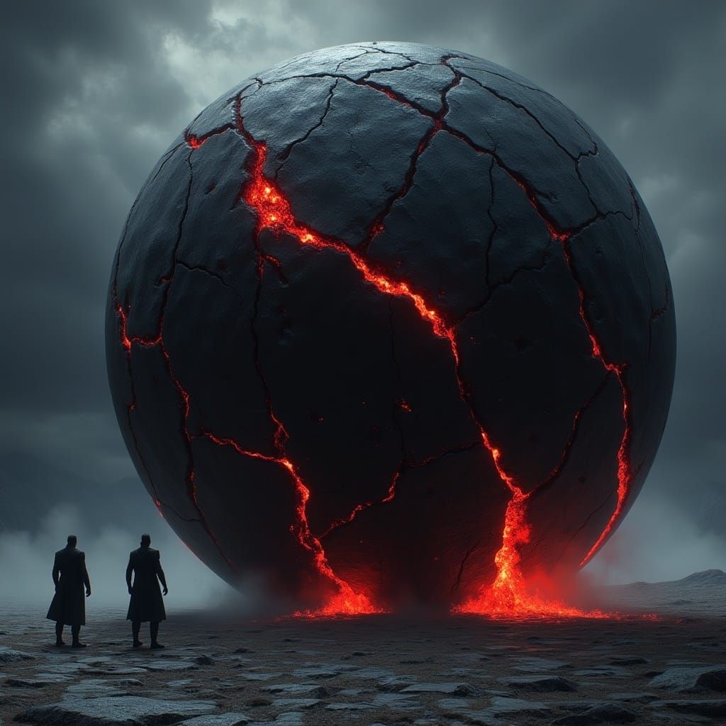 Glowing Cracked Sphered Ruin Scene in Grimdark Style