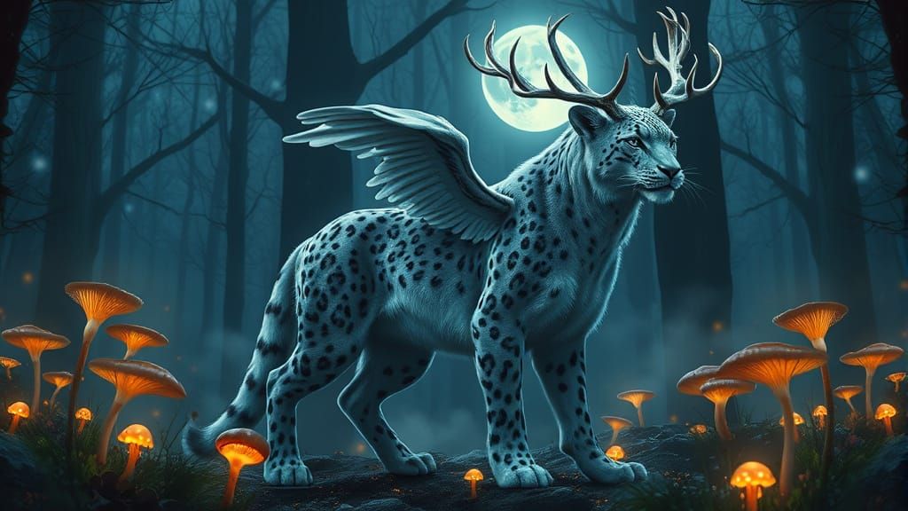 Moonlit Fantasy Creature in a Glowing Forest