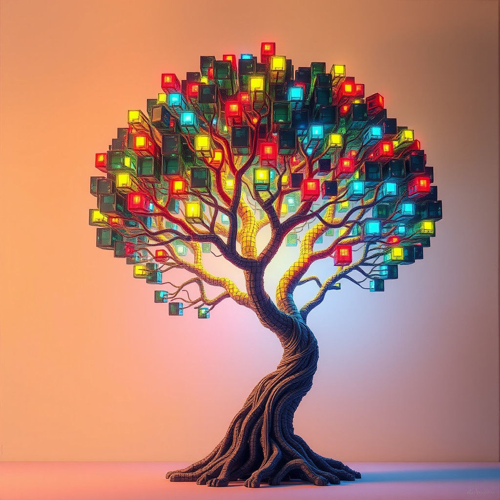 Neon Tree Sculpture in Hyperrealistic Style