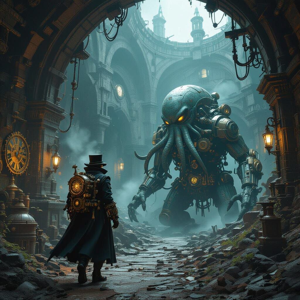 Steampunk Lovecraft and Clockwork Cthulhu in R'lyeh
