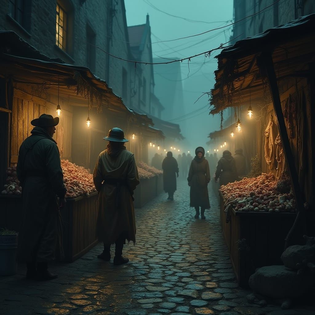 Medieval Night Market in a Foreboding Gothic Town