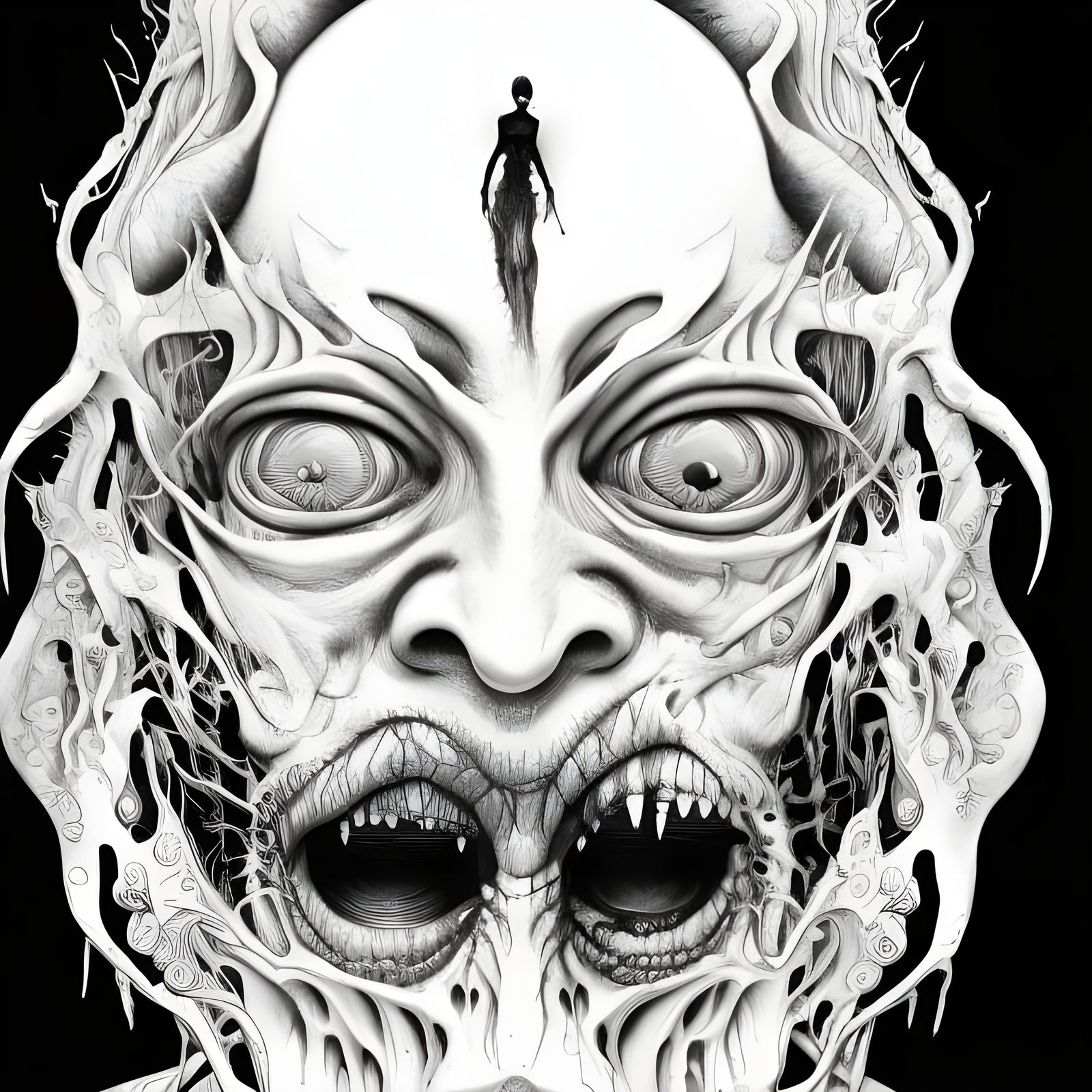 Intricate Portrait of a Crazy Man in Horror Manga Style