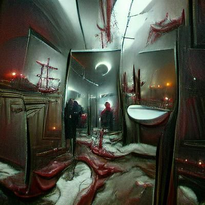 Bloody Crime Scene in Mirrored Bathroom