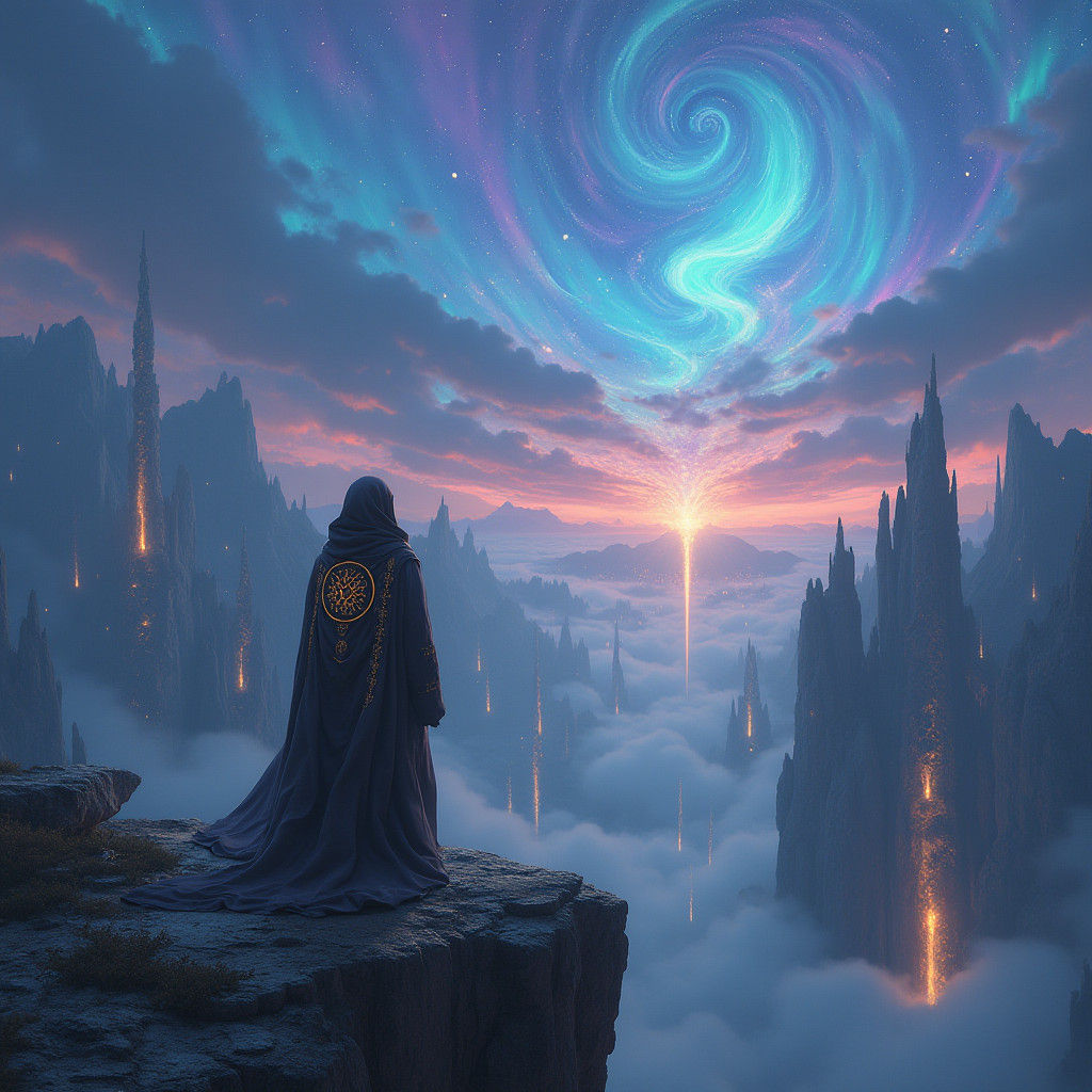 Ethereal Landscape with Mysterious Figure, in Digital Art St...