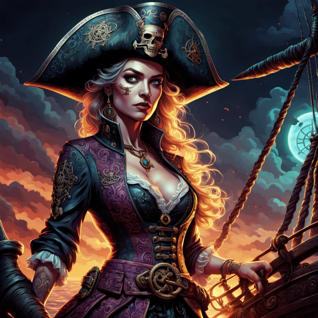 Formidable Pirate Captain with Glowing Rune - Psychedelic Po...