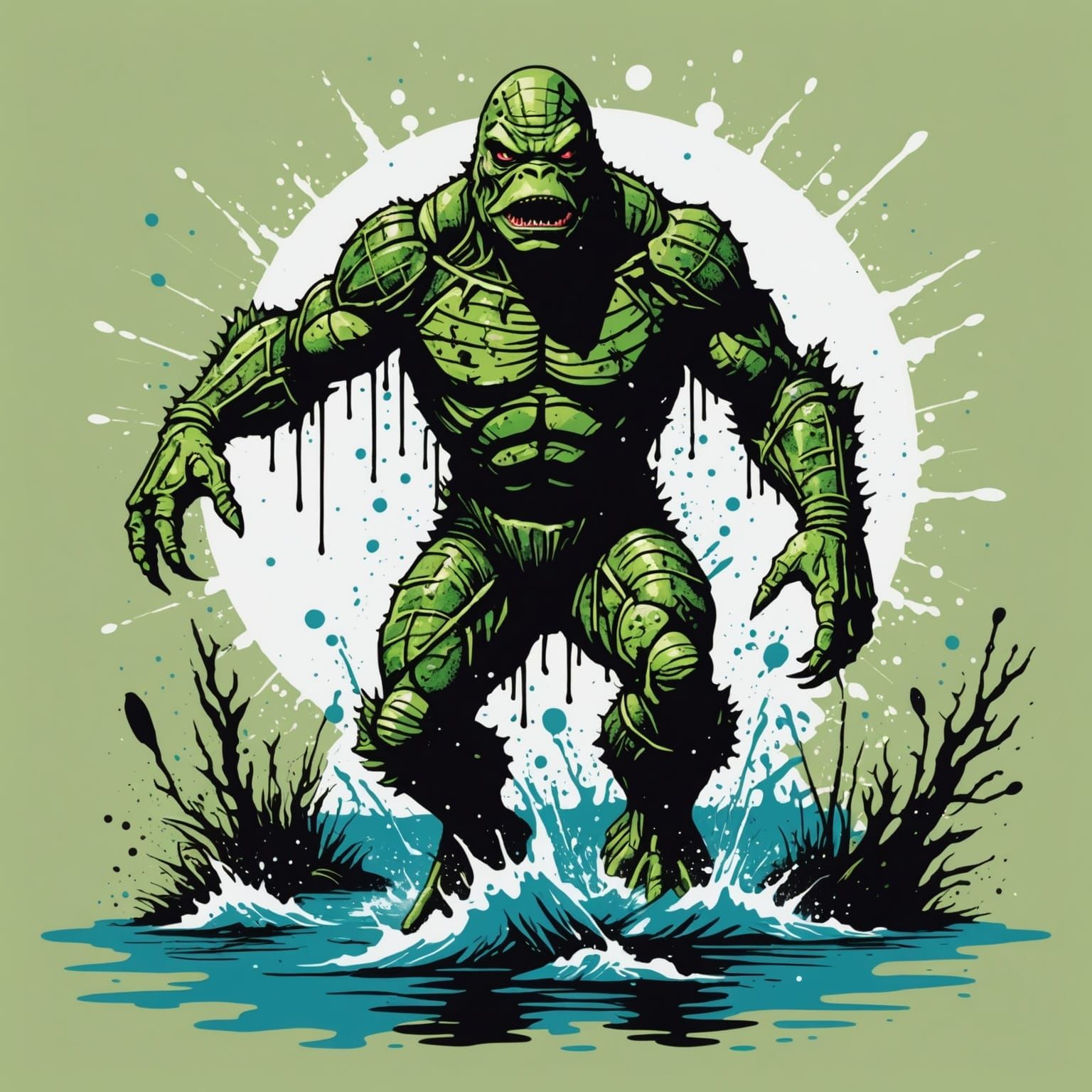 Creature from the Black Lagoon in Ink Splatter Style