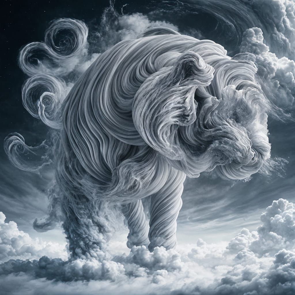 Ethereal Tiger Composed of Wind and Clouds