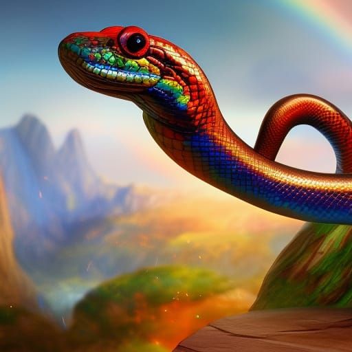 Cute Chibi Rainbow Snake in Detailed Matte Painting