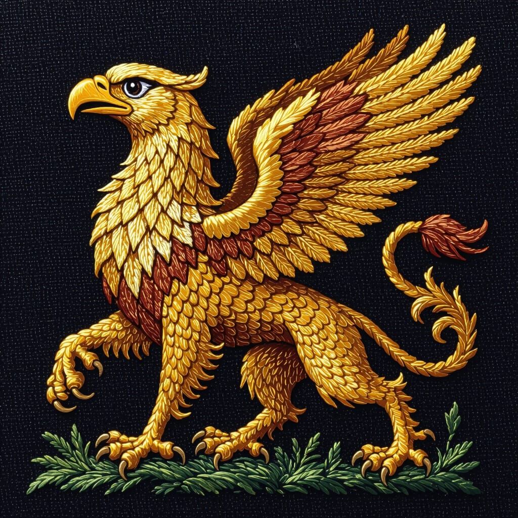 Griffon Rampant Embroidery Badge with Eagle Head and Lion Bo...