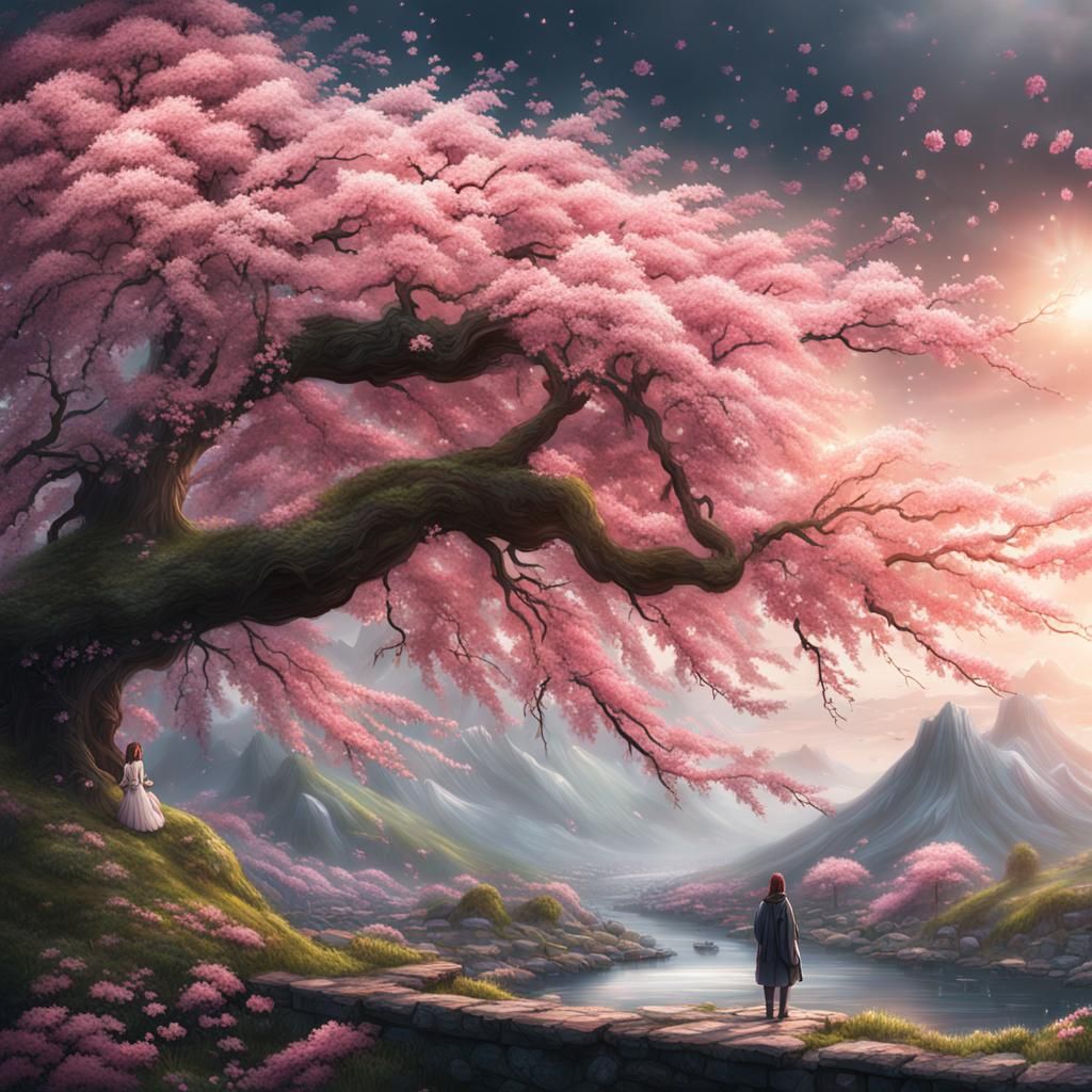 Crying Sakura in Blossom: Epic Digital Painting