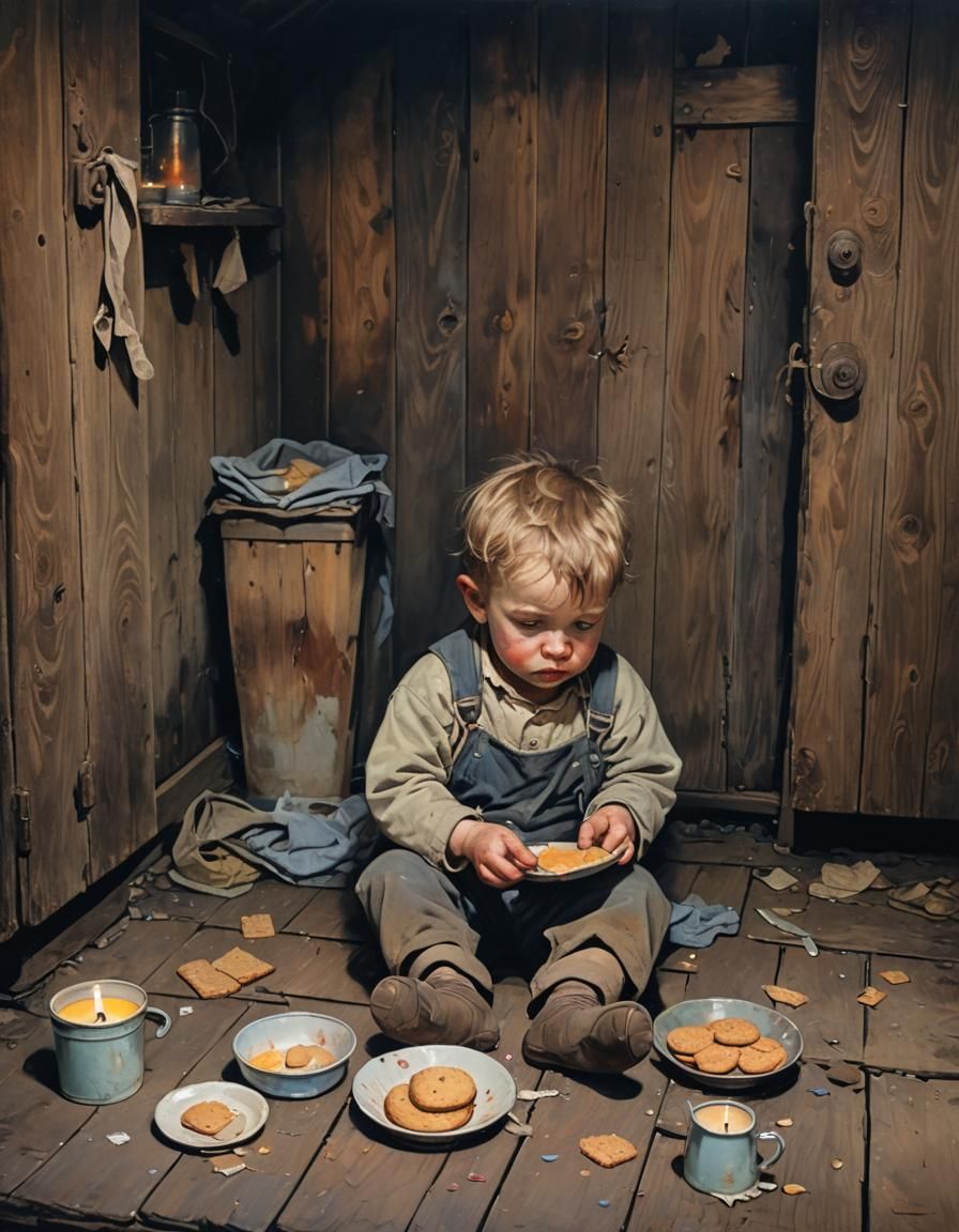 Child Alone in Dark Shed with Candle