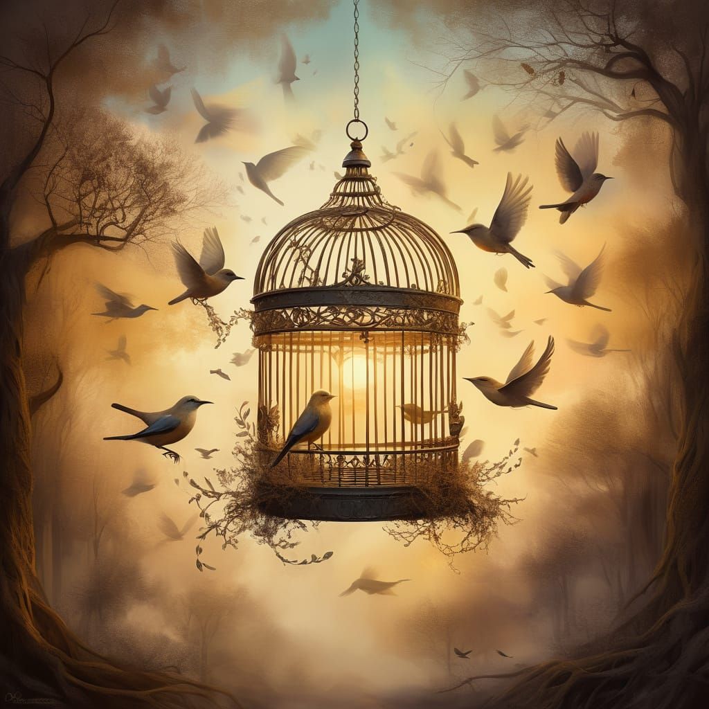 Surreal Birdcage Unleashes Birds in Dreamlike Fantasy Art