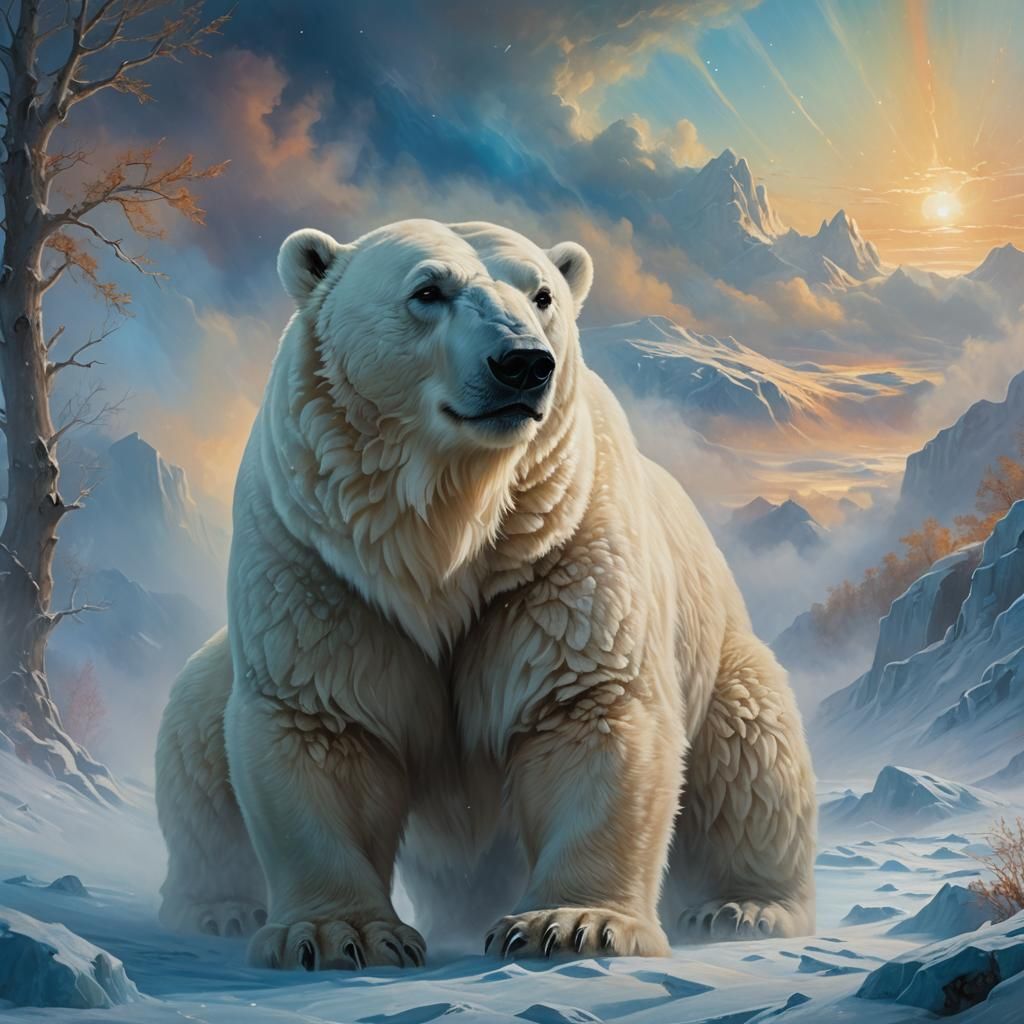 Mystical Polar Bear in Aurora Borealis, Fantasy Art