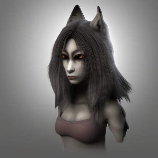 3D Render of Wolf Girl with Deep Shadows