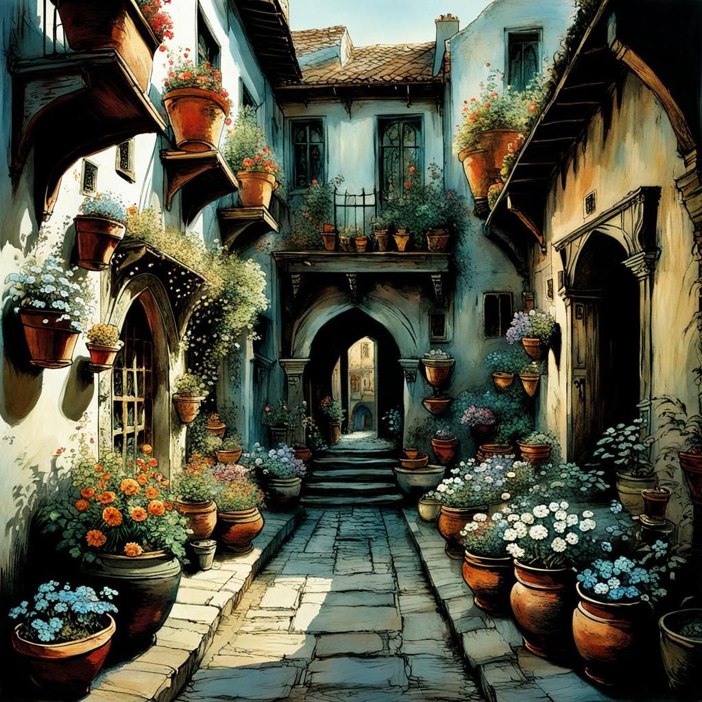 Enchanting Arabic Courtyard Garden by Arthur Rackham