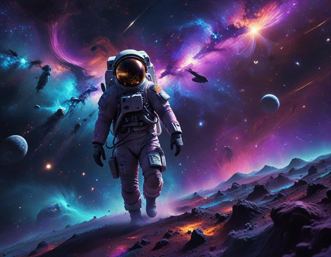 Astronaut Explores Vibrant Nebula in Digital Matte Painting