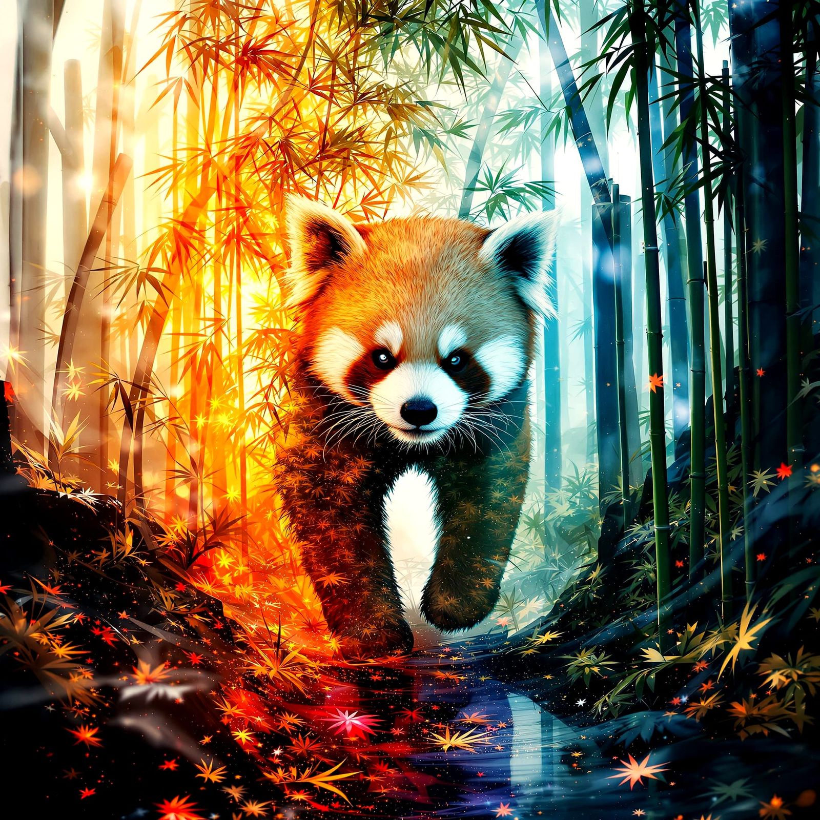 Surreal Red Panda Silhouette Filled With Fractal Bamboo