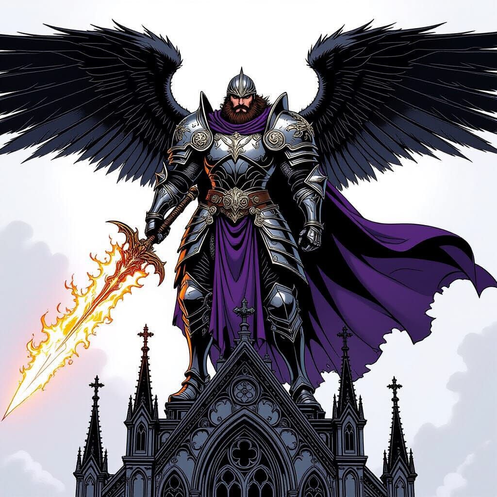 Angelic Warrior with Flaming Sword, Manga Style