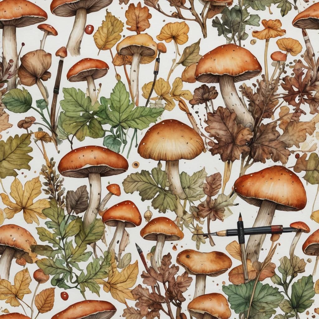 Autumn Botanical Sketchbook Illustration with Toadstools