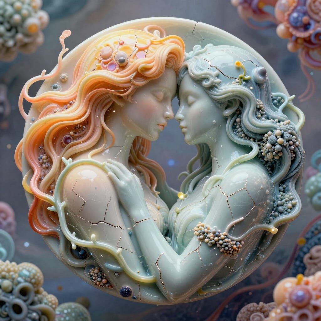 Surreal Dichotomy of Stardust and Vegetal Love on Porcelain