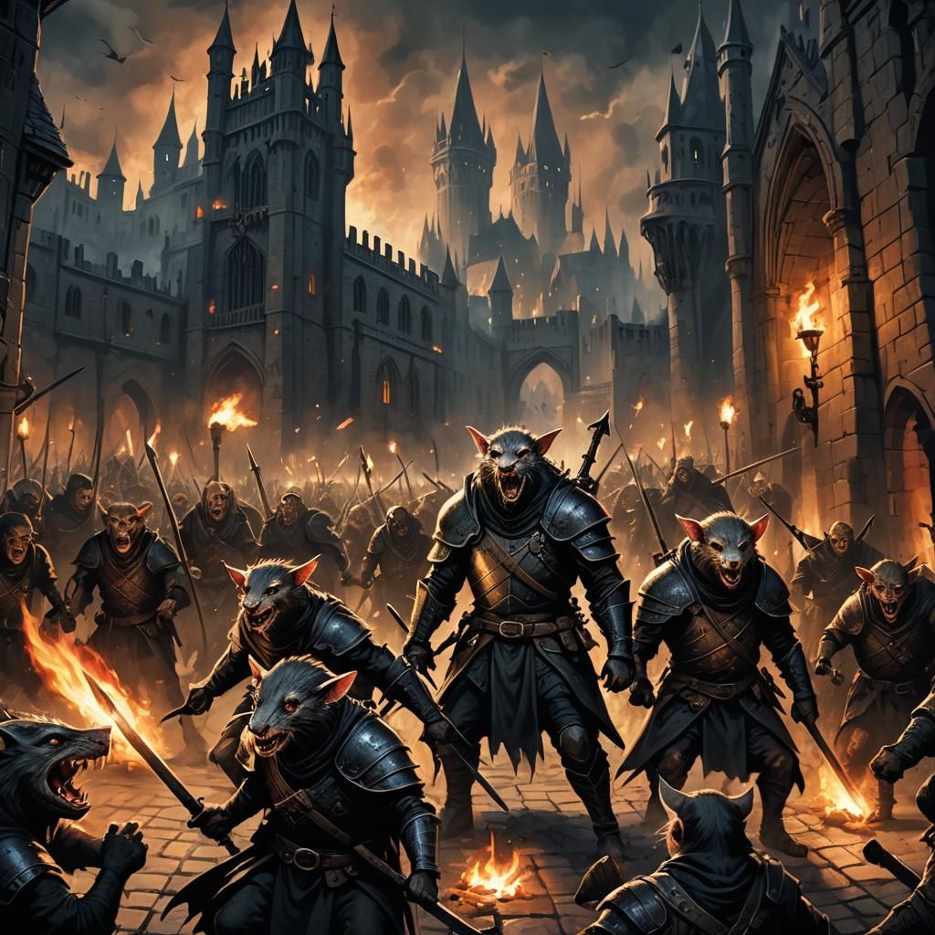 Ratmen Horde Assaults Medieval City in Dark Fantasy Art