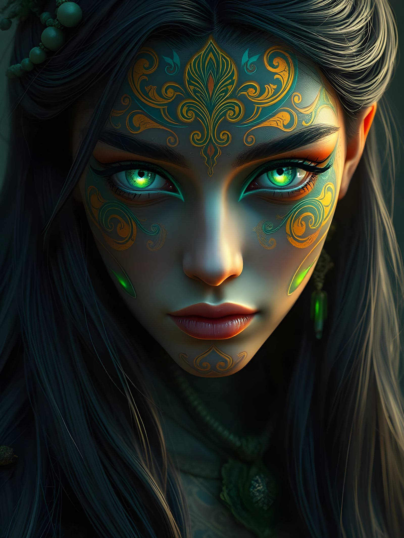 Tattooed Woman Portrait in Studio Ghibli Style