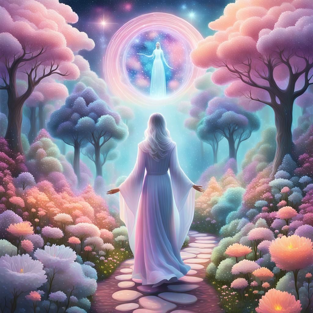 Astral Being in Iridescent Dream Garden