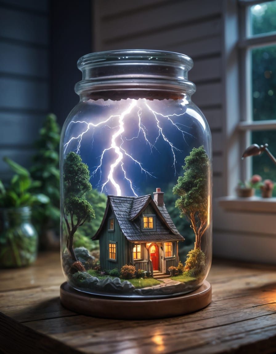 Cottage in a Jar Lightning Storm: Miniature Cottagecore