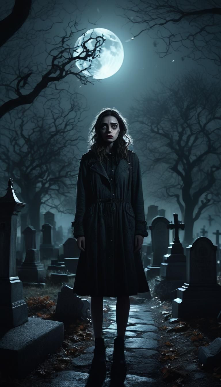 Eerie Graveyard Girl in Dark Fantasy Style