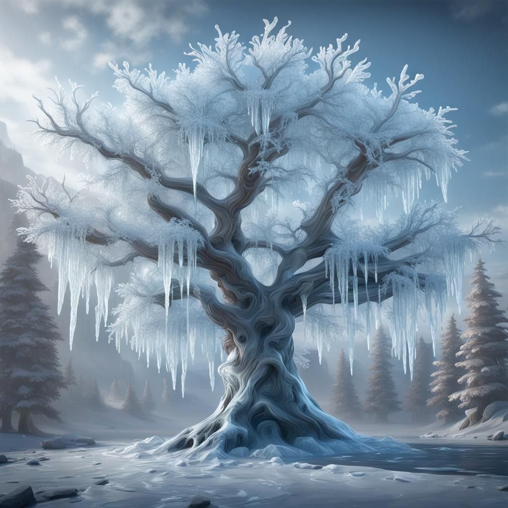 Translucent Ice Tree: Detailed Matte Painting