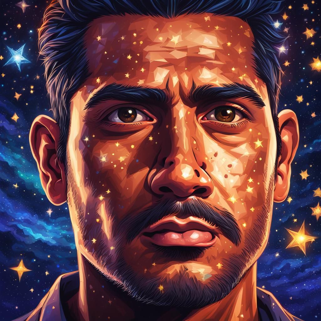 Starry Sky Portrait: Hyperrealistic Hispanic Man