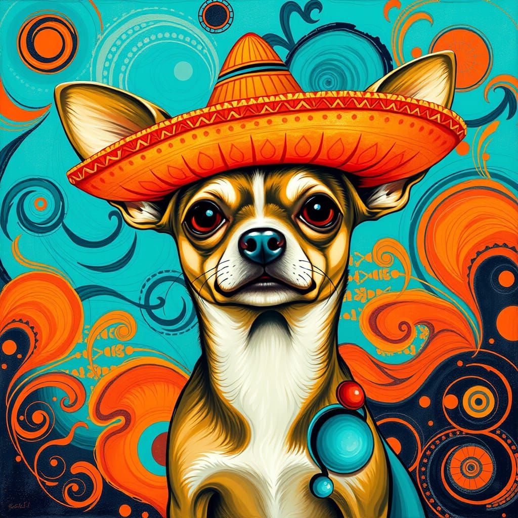 Chihuahua in Sombrero: Surrealist Abstract Art