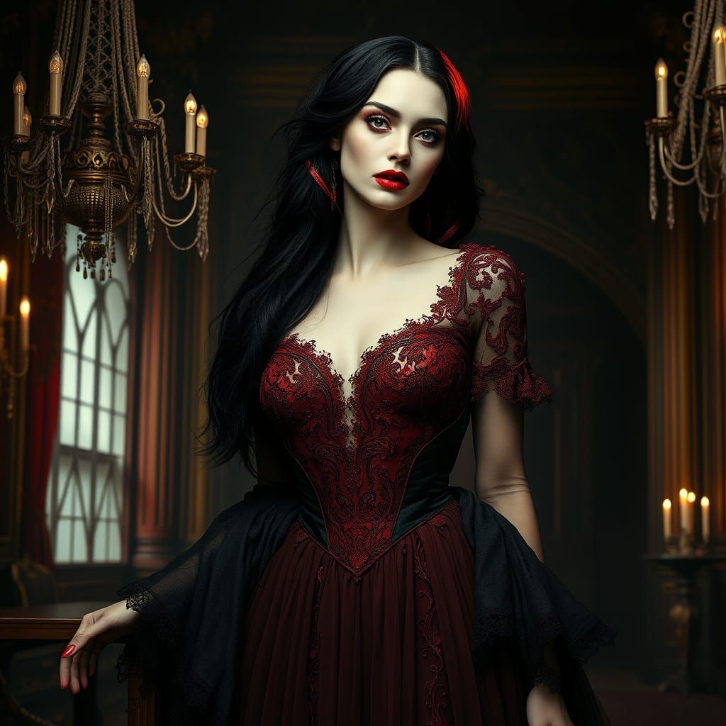 Ethereal Vampire Goddess in Victorian Gothic Splendor