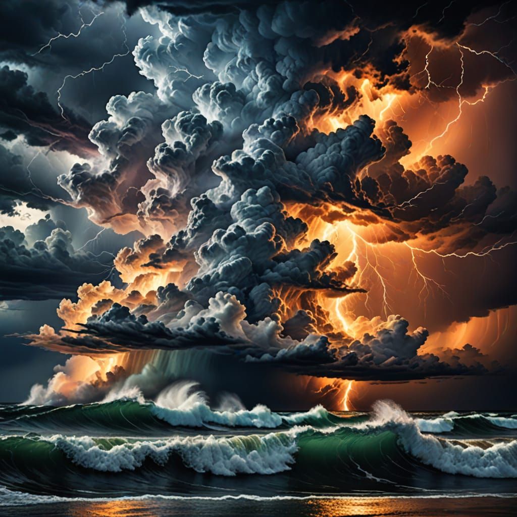Majestic Ocean Stormscape in Vibrant Oil Painting Style