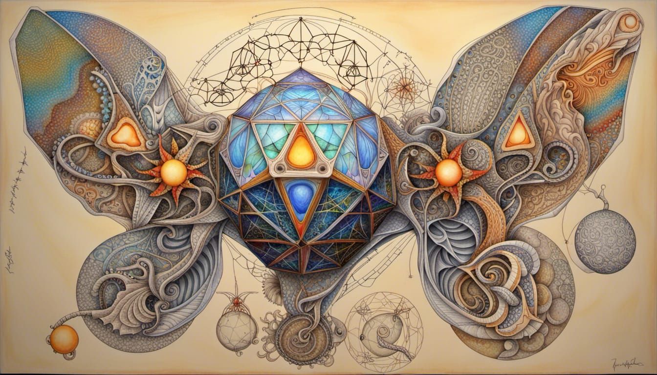Complex Fractal Design with Crystalline and Spiritual Elemen...