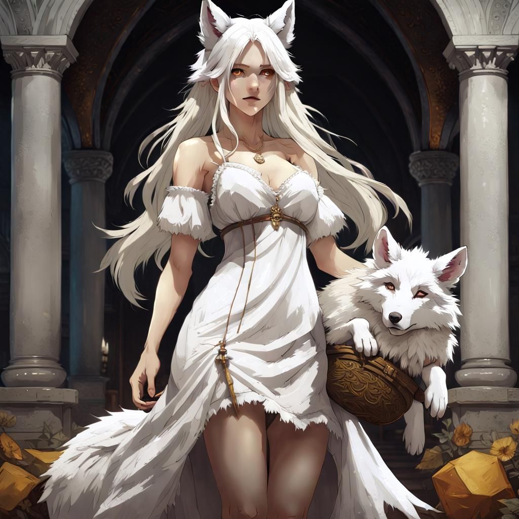 Fantasy Woman with Wolf Features as Digital Art