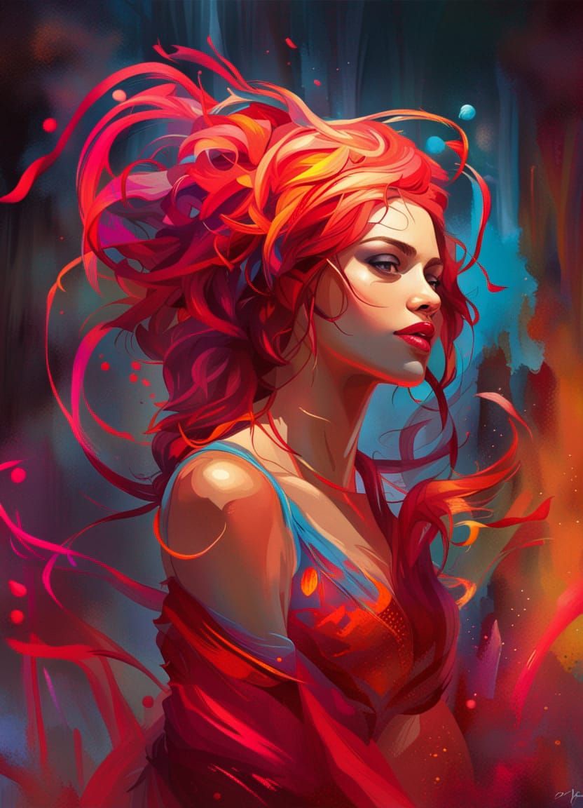 Aries Zodiac Goddess in Psychedelic Digital Art