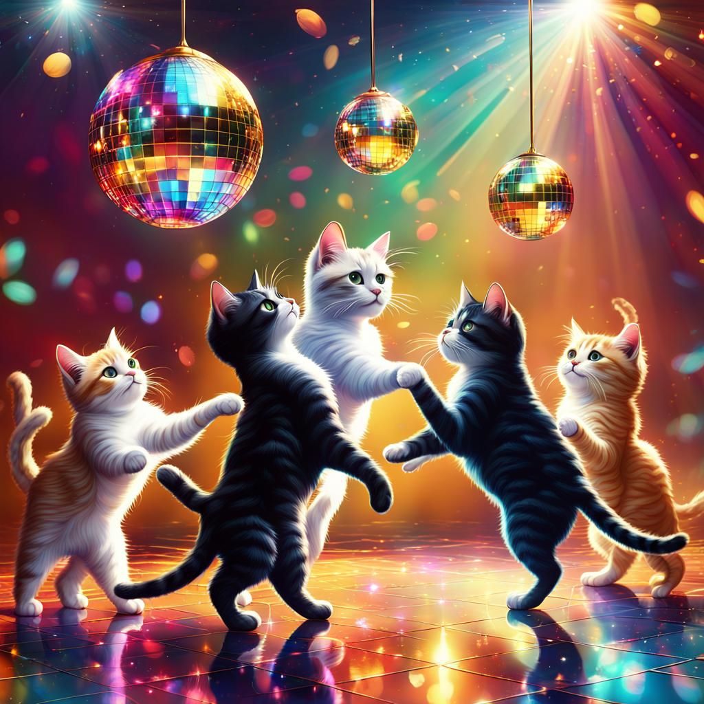 Group of cats dancing