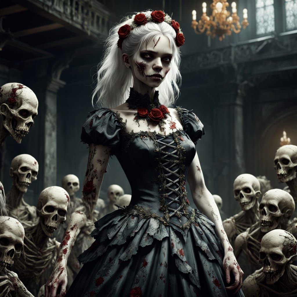 Zombie Prom Queen in Gritty Gothic Horror Art