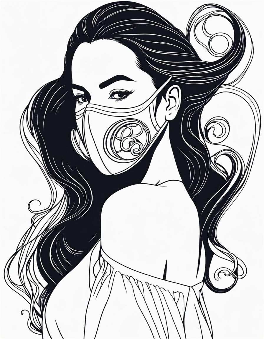 Woman with Octopus Mask: Single Line Art