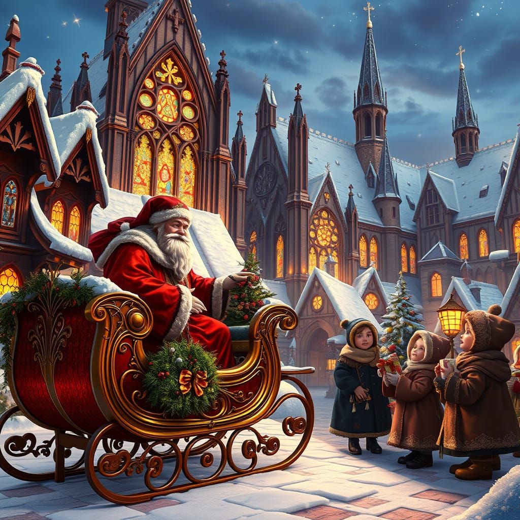 Whimsical St Nicholas Day Scene in Gothic Village