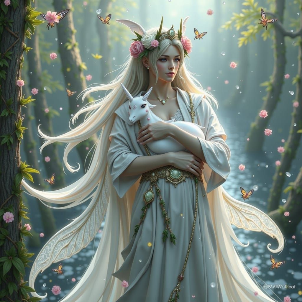 Magical White Witch with Unicorn in 3D Concept Art