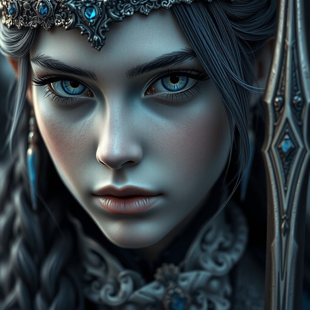 Medieval Fantasy Princess in Charcoal Drawing Style