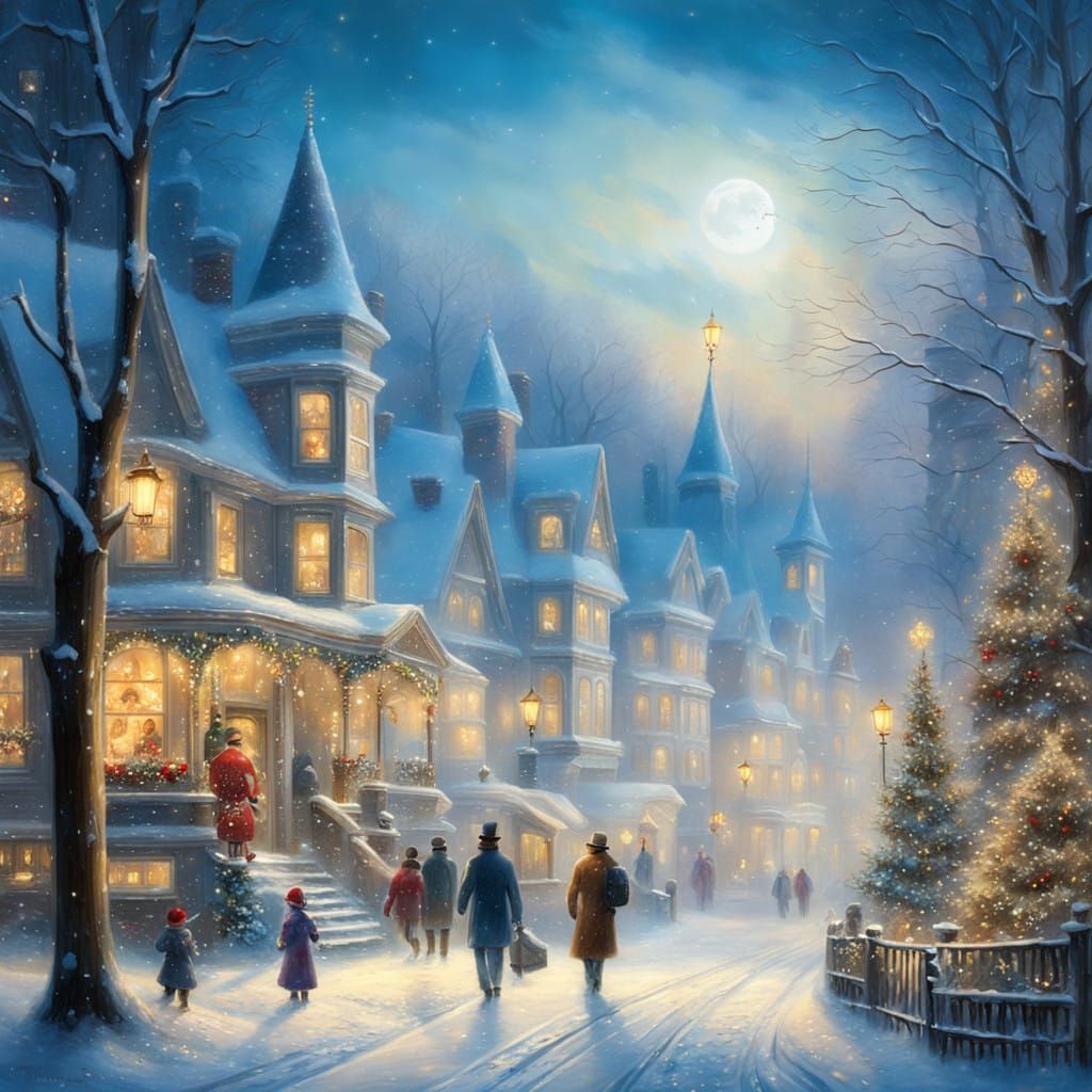 Surreal Christmas Village Under Golden Glow