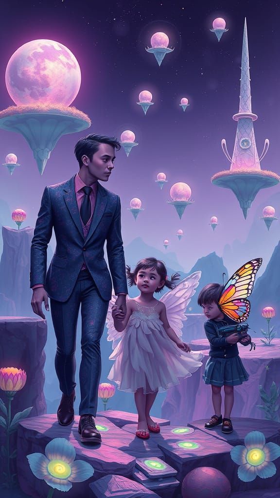 Surreal Queer Family in Alien Landscape