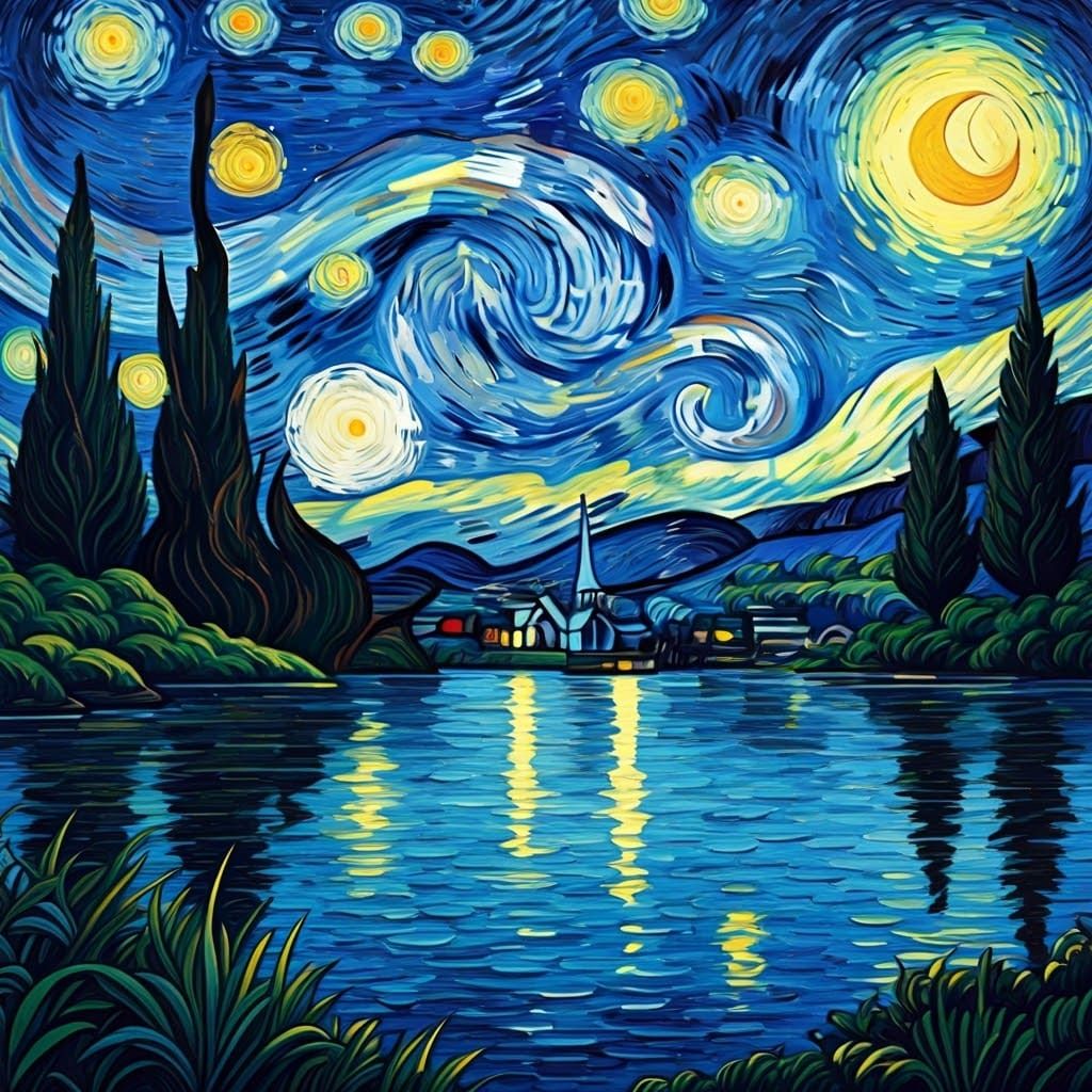Starry Lake: A Van Gogh-Inspired Nightscape
