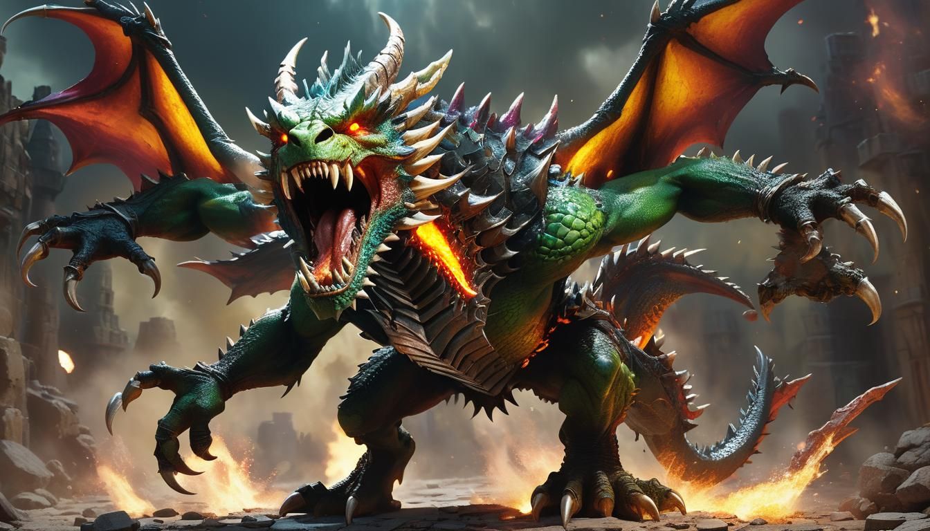 Hyperrealistic Dragon-Ork Fusion in a Dynamic Pose